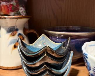 Set of 4 Blue & Black Square Pottery Bitty Bowls