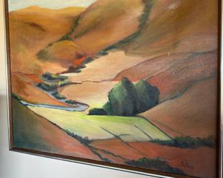 Framed Hillside Painting Signed A. Joods