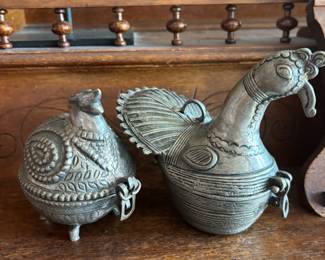 Patinated Brass Quail Trinket Box, Patinated Brass Peacock Trinket Box