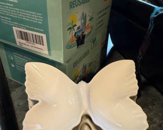 Set of 5 White Ceramic Butterfly Trinket Dishes