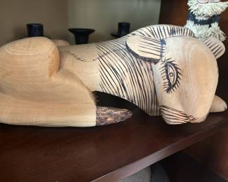 Carved Wood Lioness Sculpture