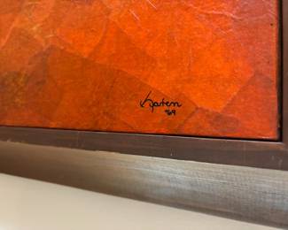 Framed Orange Abstract Textured Art Signed Hanem