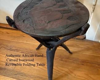 Authentic African Hand Carved Ironwood Reversible Folding Table