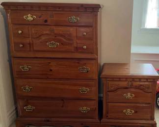 Vintage Decorative Wood Matching Chest And Nightstand