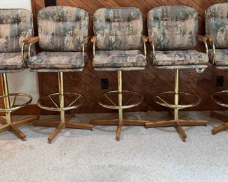 Five Vintage Upholstered Barstools W Arms