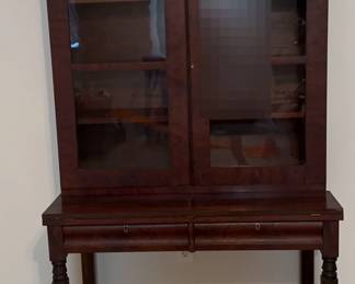 Vintage Cherry Color Two Piece Writing Desk W Bookcase Top And Key 