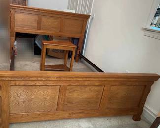 Vintage Wood Headboard Footboard W Matching Table 