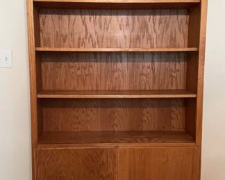 Vintage Wooden 5 Shelf Bookcase W Two Door Cabinet On Bottom