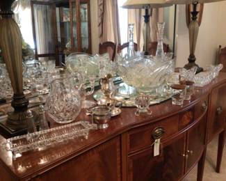 LE Smith cut glass punch bowl W/ cups; lead crystal