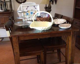 high table with 4 chairs $$175.; wall decor