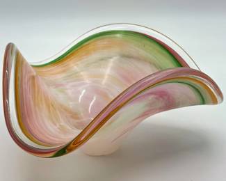 Murano-Style Hand-Blown Art Glass Tri-Corner Bowl