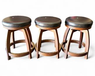 JS Products Chestnut Brown Leather & Mahogany Stools
