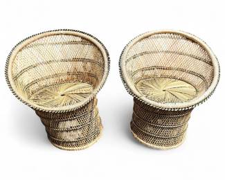 Two Rattan Woven Papasan-Style Chairs