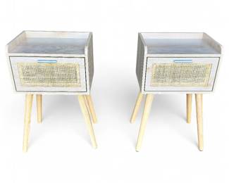 LAATOOREE Nightstand Set of 2 w/ Rattan Doors