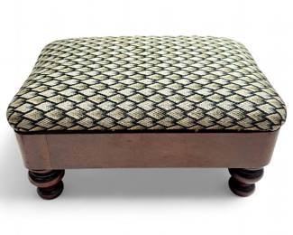 Vintage Hardwood Footstool w/ Woven Upholstery