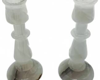 White Onyx Stone Tulip-Shaped Candlestick Holders