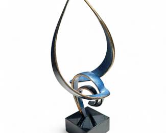 Bob Bennett Abstract Blue and Gold Sculpture on Black Base #46/100
