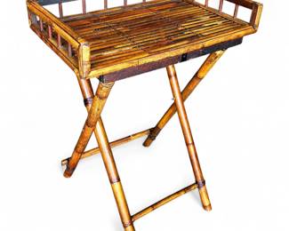 Vintage Bamboo Butler Tray Table, Chinoiserie Style