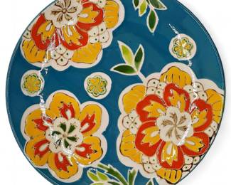 Hand-Painted Ceramic Plate w/ Floral Design