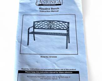 Astonica Rosalina Bench, Cast Iron, Floral Pattern, NIB