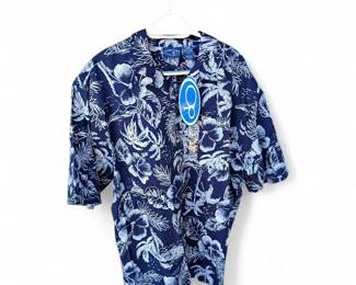 O-P Men’s Blue Floral Camp Shirt XL Short Sleeve