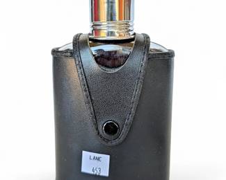 Vintage Glass Liquor Flask w/ Case & Shot Glass Cap
