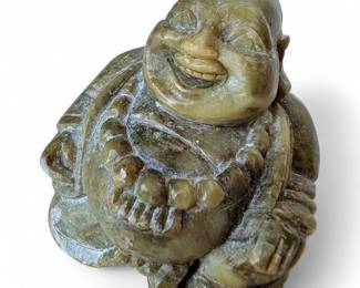 Chinese Carved Green Soapstone Laughing Buddha