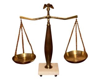 520 - Vintage-Style Brass Balance Scale w/ marble base 15" tall - "Scales of Justice"
