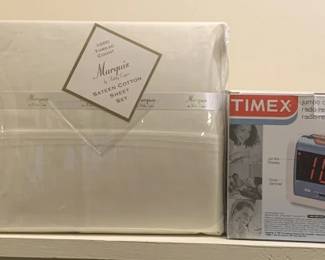 384 - Marquis Sheets & Timex Alarm Clock Radio & More used as-is electric/electronic/mechanical item - no guarantee all components, untested.
