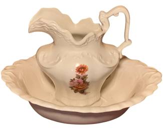 519 - Ceramic Pitcher & Wash Basin Set - 11" Tall
