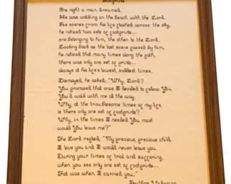 631 - Framed "Footprints" needlepoint - 16 x 13
