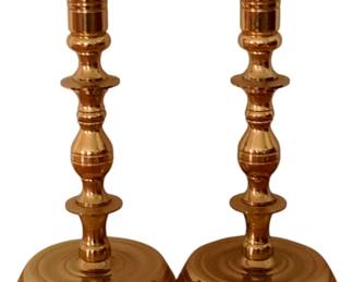 95 - Pair of Matching Brass Candle Stick Holders 8" tall
