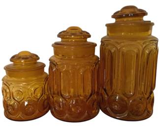 99 - 3 Vintage L.E. Smith Amber Moon & Stars Canisters
