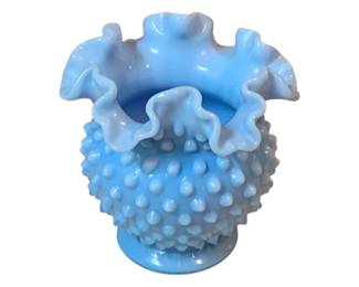 121 - Fenton Blue Hobnail Milk Glass Turquoise Bowl 5" tall
