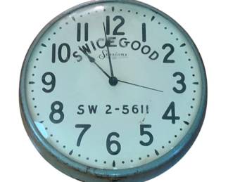 61 - Swicegood, SW 2-5611 Wall Clock, 13" round  - used as-is electric/electronic/mechanical item - no guarantee all components, untested
