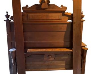 643 - Full Size Wood Bed w/ Rails - 69 x 57 x 76
