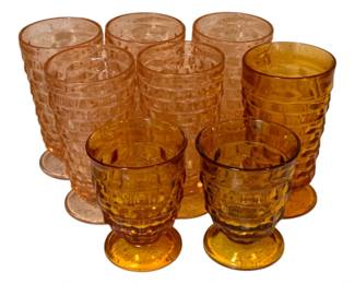 115 - 3 Amber & 5 Pink Vintage Glasses
