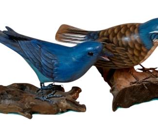 126 - 2 Painted Wood Bird Figures - 5" tall
