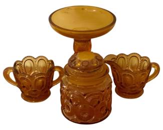 104 - Vintage L.E. Smith Amber Moon & Stars Items, 4pcs
