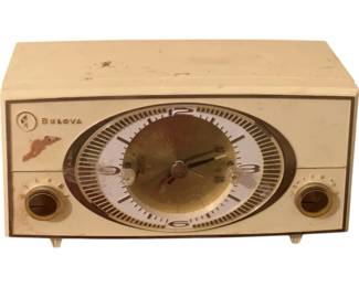348 - Vintage Bulova Alarm Clock/AM Radio 5 x 10 x 4 - used as-is electric/electronic/mechanical item - no guarantee all components, untested.
