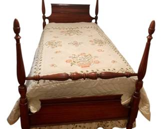 353 - Twin Size Mahogany Bed w/ Bedding - 55 x 41 x 74
