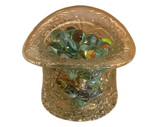 570 - Glass Hat full of Marbles - 3" tall
