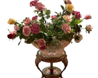 161 - Ceramic Flowers w/ Glass Dish & Stand 10 x 10
