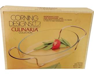 100 - Corning Designs Oval Glass Roaster w/chrome cradle
