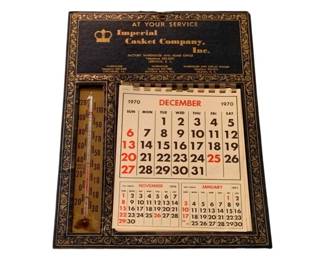147 - Vintage Imperial Caskets Calendar/Thermometer 12 x 9
