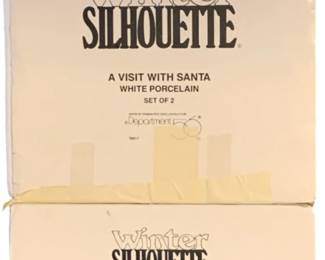 641 - 2 Dept 56 Winter Silhouette White Porcelain Items "A Visit with Santa" - set of 2 "Shiny Skates & A Brand New Sled" - set of 2
