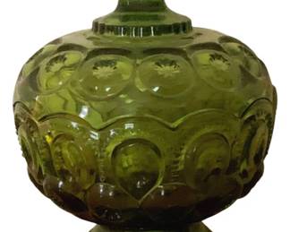 91 - Vintage L.E. Smith Green Moon & Stars Candy Dish 8" tall
