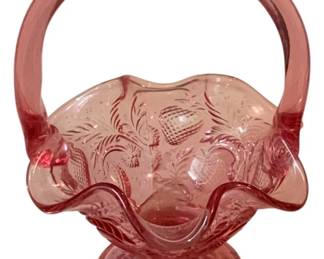 123 - Fenton Art Glass Dusty Rose Strawberry Basket 6.5" tall
