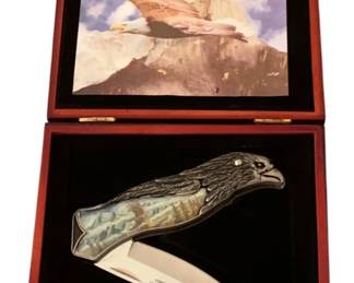 45 - Collectible Folding Knife w/ Eagle w/ wood box - 2 x 6 x 5

