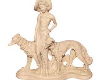 545 - Art Deco Lady with Dogs Figure - 12" tall
